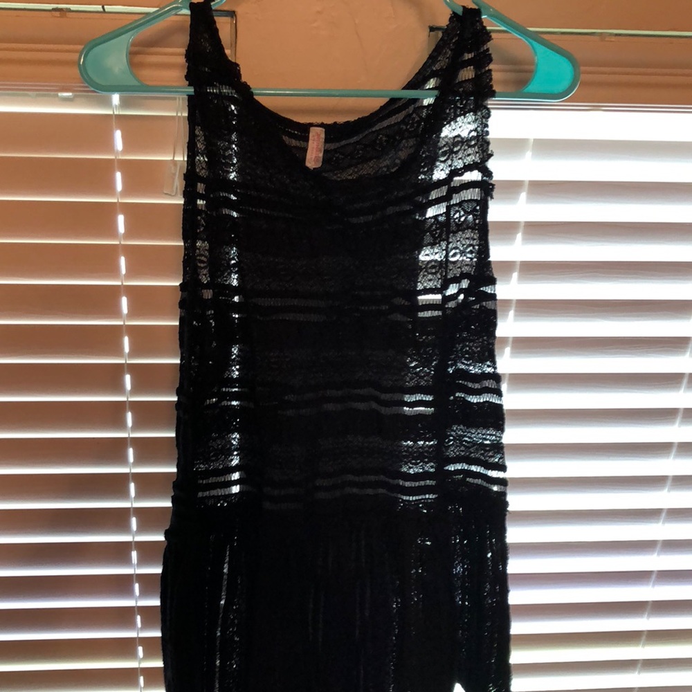 Black lace see through flowy top